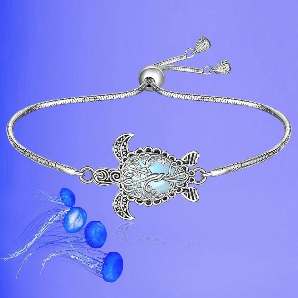 Sterling Silver Turtle Bracelet Moonstone Tree of Life Ocean Jewelry for Women - Picture 5 of 9
